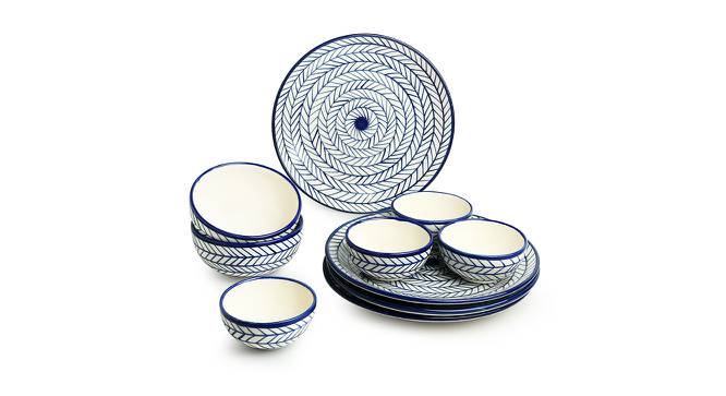 Octavia Dinner Plates With Serving Bowls & Katoris Set of 10 (Indigo Blue & White, set of 10 Set) by Urban Ladder - Front View Design 1 - 431879