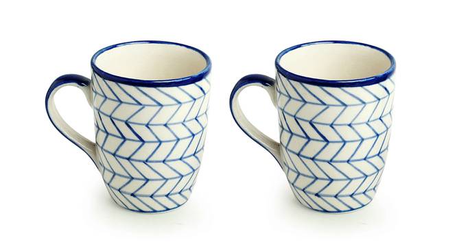 Octavia Tea & Coffee Mugs Set of 2 (Set Of 2 Set, Indigo Blue & White) by Urban Ladder - Front View Design 1 - 431997