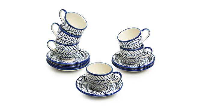 Octavia Tea Cups With Saucers Set of 6 (Set of 6 Set, Indigo Blue & White) by Urban Ladder - Front View Design 1 - 431999
