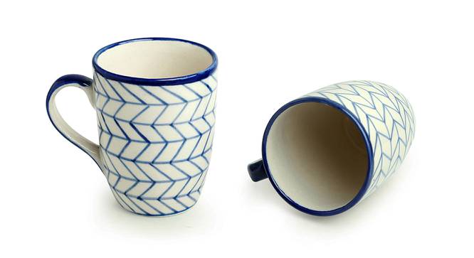 Octavia Tea & Coffee Mugs Set of 2 (Set Of 2 Set, Indigo Blue & White) by Urban Ladder - Cross View Design 1 - 432011