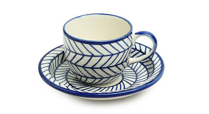 Octavia Tea Cups With Saucers Set of 6 (Set of 6 Set, Indigo Blue & White) by Urban Ladder - Cross View Design 1 - 432013