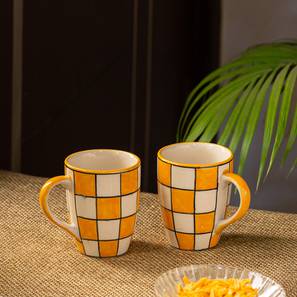 Cups Mugs Design Sabrina Mugs Set of 2 (Set Of 2 Set, Fire Yellow & Off-White)