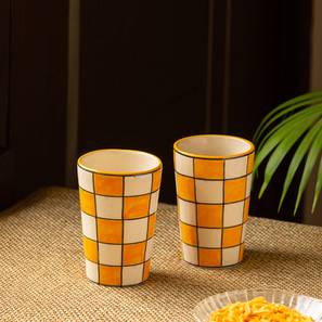Glassware Design Sabrina Glasses Set of 2 (Set Of 2 Set, Fire Yellow & Off-White)
