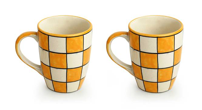 Sabrina Mugs Set of 2 (Set Of 2 Set, Fire Yellow & Off-White) by Urban Ladder - Front View Design 1 - 432971