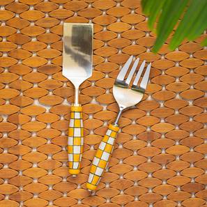 Cutlery Design Sabrina Serving Fork & Scraper Set of 2 (Fire Yellow & Off-White)