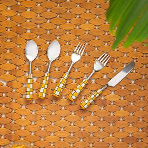 Cutlery Set Design Sabrina Table Cutlery Set of 5 (Fire Yellow & Off-White)
