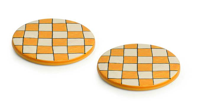 Sabrina Trivets Set of 2 (Fire Yellow & Off-White) by Urban Ladder - Front View Design 1 - 433073