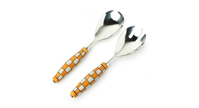 Sabrina Serving Spoon & Fork Set of 2 (Fire Yellow & Off-White) by Urban Ladder - Front View Design 1 - 433076