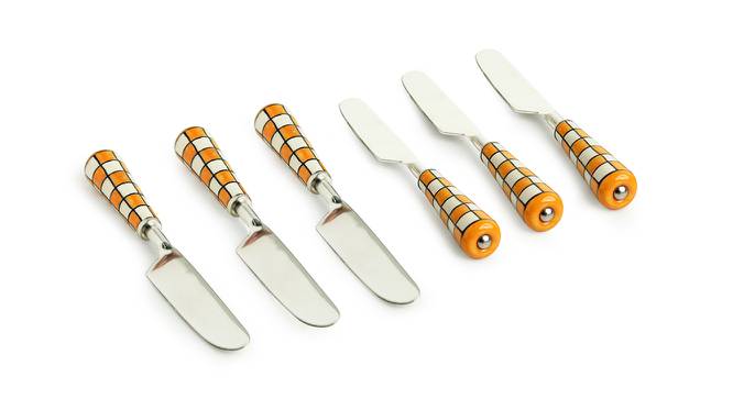 Sabrina Table Knives Set of 6 (Fire Yellow & Off-White) by Urban Ladder - Front View Design 1 - 433081