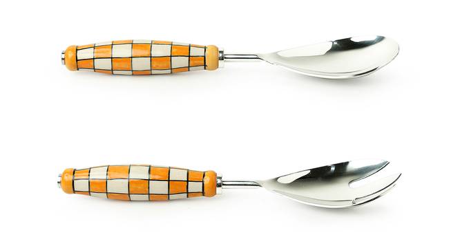 Sabrina Serving Spoon & Fork Set of 2 (Fire Yellow & Off-White) by Urban Ladder - Cross View Design 1 - 433089