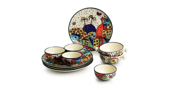 Selena Dinner Plates With Katoris & Serving Bowls Set of 10 (Multicoloured, set of 10 Set) by Urban Ladder - Front View Design 1 - 433177