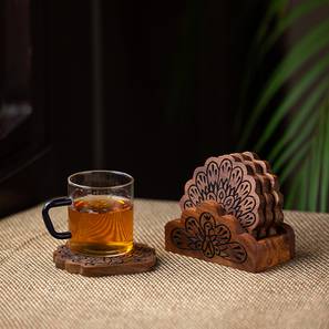 Coasters Design Simone Coasters With Holder Set of 4 (Oil-based Natural Brown Finish)