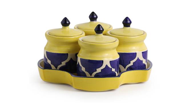 Timeo Pickle & Chutney Jars Set of 4 (Blue, White & Yellow) by Urban Ladder - Front View Design 1 - 433362