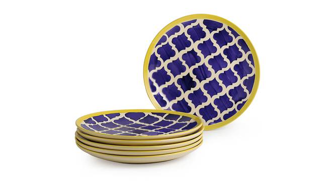 Valentin Plates Set of 6 (Set of 6 Set, Blue, White & Yellow) by Urban Ladder - Front View Design 1 - 433460