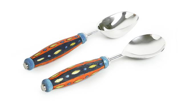 Valeria Serving Spoon Set of 2 (Silver & Multicolour) by Urban Ladder - Front View Design 1 - 433464