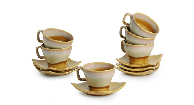 Violet Chai Tea Cups & Saucers Set of 6 (Set of 6 Set, Mustard Yellow & Off White) by Urban Ladder - Front View Design 1 - 433560