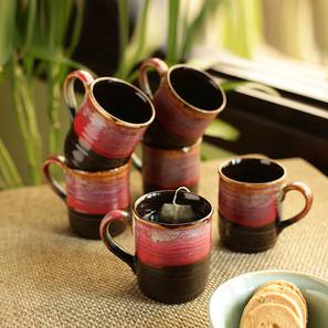 Cups Mugs Design Yalonda Tea & Coffe Cups Set of 6 (Set of 6 Set, Crimson & Dark Brown)