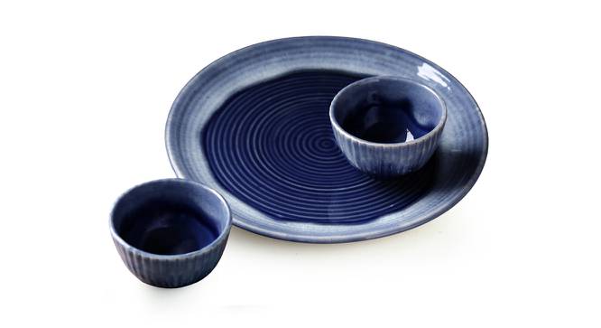 Matheo Dinner Plate With Katori (Set of 3 Set, Light and Dark Azure Blue) by Urban Ladder - Front View Design 1 - 433975