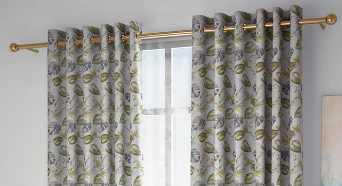 Kendra Window Curtains Set of 2 (Green, Eyelet Pleat, 129 x 152 cm  (51" x 60") Curtain Size) by Urban Ladder - Front View Design 1 - 434294