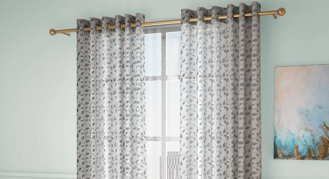 Liana Door Curtains Set of 2 (Grey, Eyelet Pleat, 109 x 274 cm  (43" x 108") Curtain Size) by Urban Ladder - Front View Design 1 - 434589