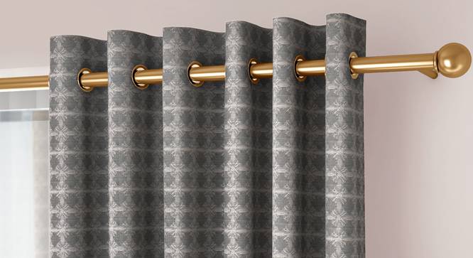 Mira Door Curtains Set of 2 (Grey, Eyelet Pleat, 129 x 274 cm  (51" x 108") Curtain Size) by Urban Ladder - Cross View Design 1 - 434614