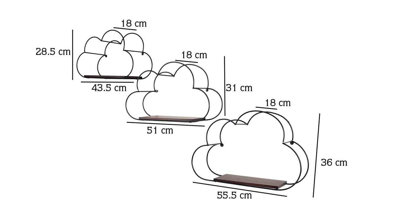 Hermione wall shelf set of 3 black matte 6