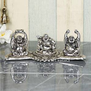 Laughing Buddha Idols Design Silver Metal Showpiece
