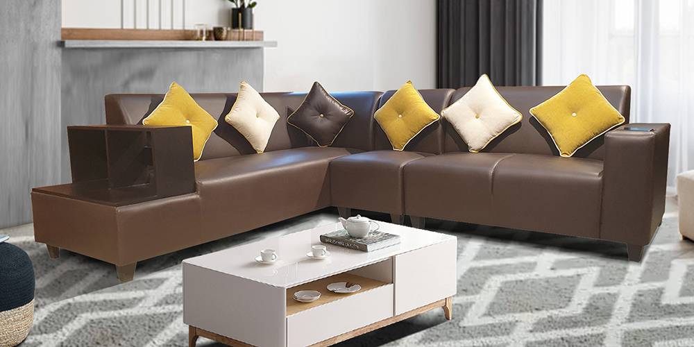 Olympia Sectional Fabric Sofa (Brown) by Urban Ladder - - 