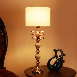 Table Lamps Design Noorjahan Table Lamp (White Shade Colour, Cotton Shade Material, Gold Plating and Ivory)