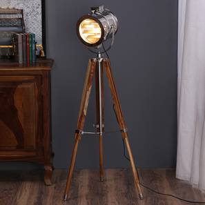 Led Spot Lights Design Samwell Floor Lamp (Nickle Shade Colour, Nickle & Teak Wood, Stainless Steel Shade Material)