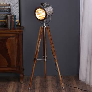 Products At 60 Off Sale Design Samwell Floor Lamp (Nickle Shade Colour, Nickle & Teak Wood, Stainless Steel Shade Material)