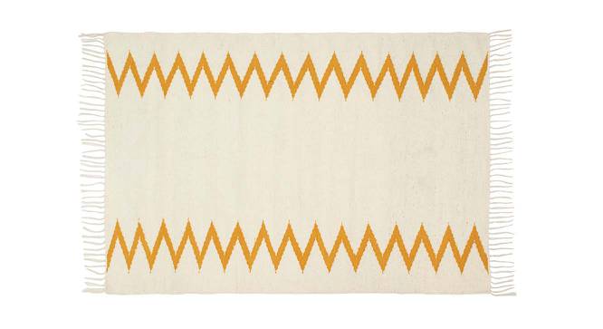 Allie Dhurrie (Off White & Mustard, 90 x 120 cm  (35" x 47") Carpet Size) by Urban Ladder - Front View Design 1 - 436177