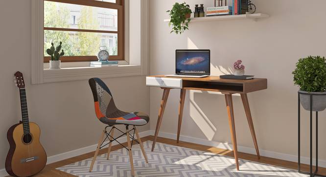 Roswell Study Desk (White, Amber Walnut Finish) by Urban Ladder - Full View Design 1 - 437642