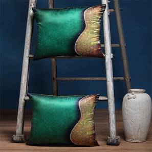 Tan Cushions Design Remsen Cushion Cover Set of 2 (Green, 41 x 41 cm  (16" X 16") Cushion Size)