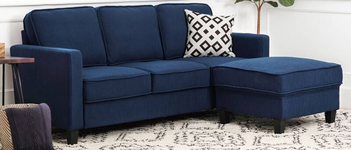 Reno Fabric Sofa with Ottoman - Blue by Urban Ladder - - 