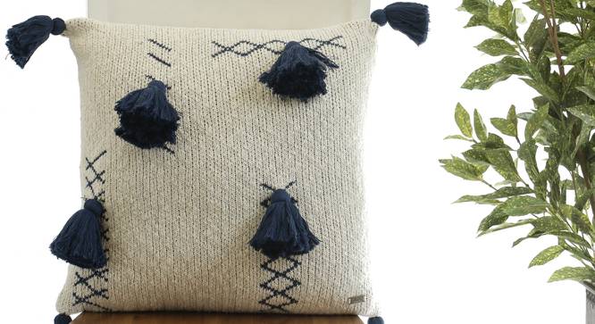 Edison Cushion Cover (46 x 46 cm  (18" X 18") Cushion Size, Symphony Blue & Natural) by Urban Ladder - Front View Design 1 - 446831