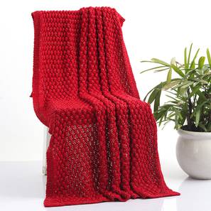 Pluchi Design Red With Golden Metallic Yarn Cotton Throw