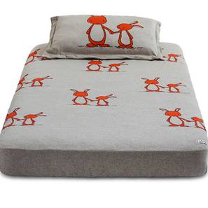 Kids Bedsheets Design Orlando Bedsheet (Single Size, Light Grey Melange & Bright Orange)