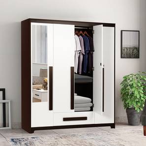Almirah Design Regal Engineered Wood 4 Door Wardrobe With Mirror in White & Walnut Finish