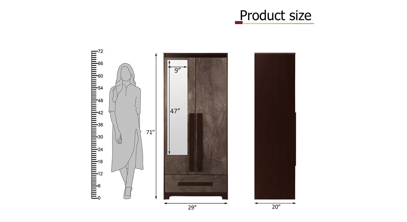 Sisca 2 door wardrobe with mirror walnut marble finish 6