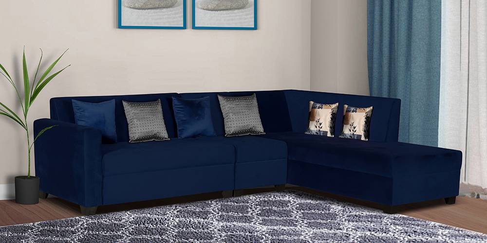 Rowano Sectional Fabric Sofa (Velvet Blue) by Urban Ladder - - 