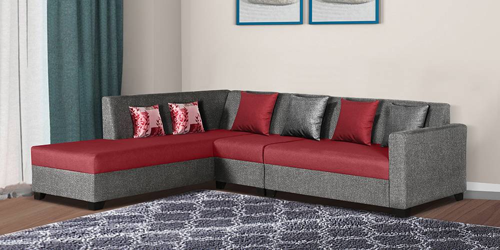 Rowano Sectional Fabric Sofa (Grey & Red) by Urban Ladder - - 
