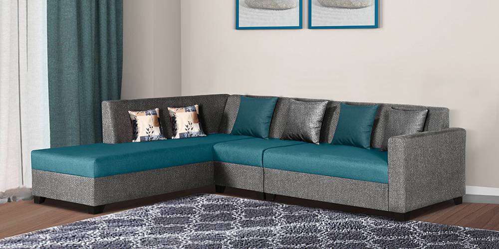 Rowano Sectional Fabric Sofa (Grey & Blue) by Urban Ladder - - 