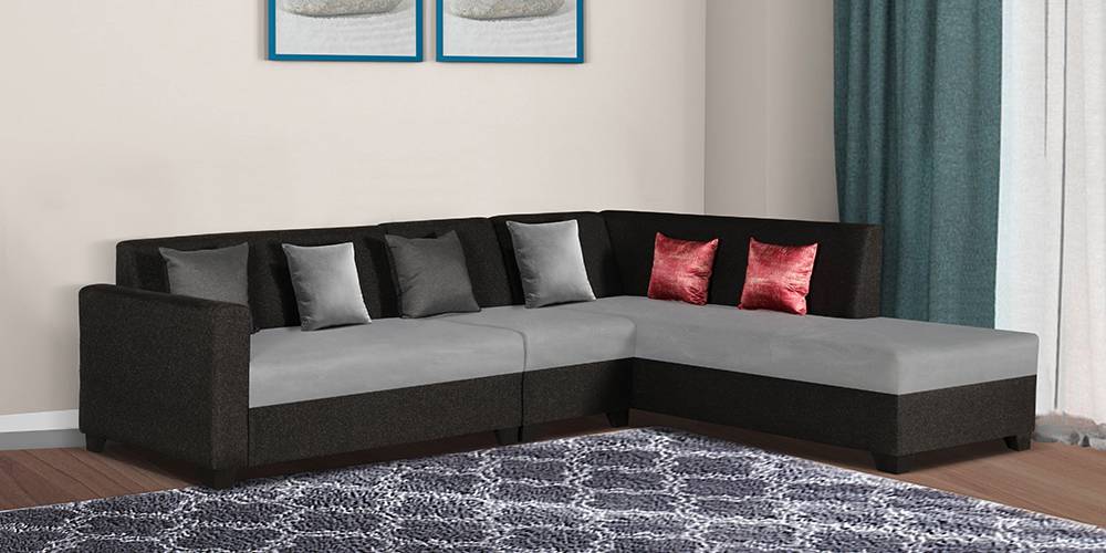 Rowano Sectional Fabric Sofa (Black & Velvet Grey) by Urban Ladder - - 