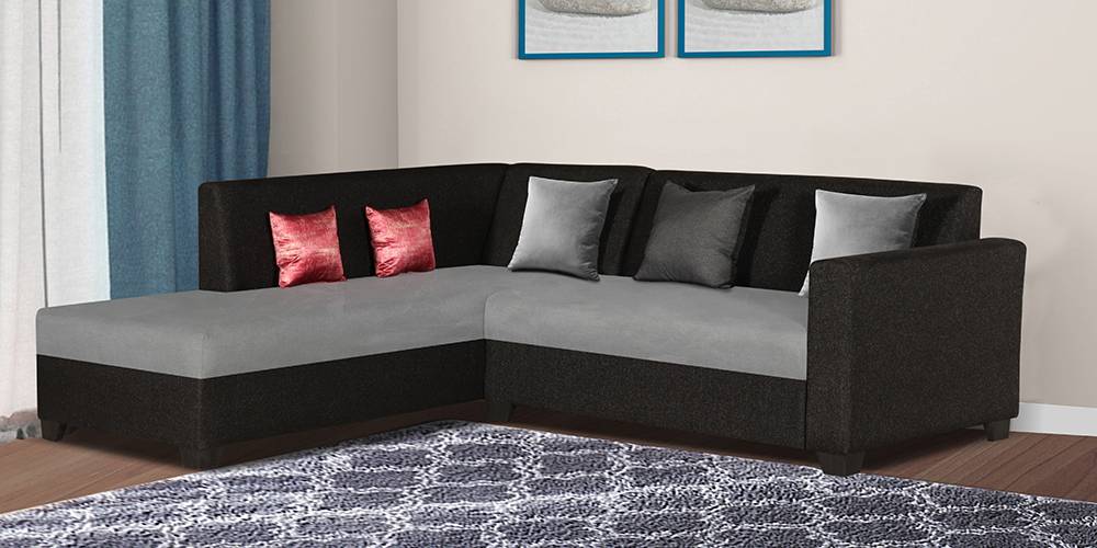 Reuben Sectional Fabric Sofa (Black & Velvet Grey) by Urban Ladder - - 