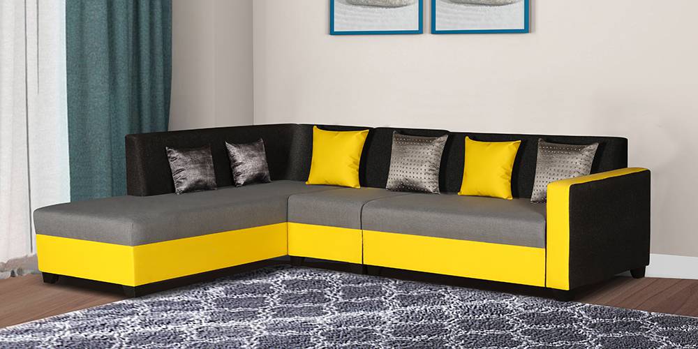 Reuben Sectional Fabric Sofa (Yellow & Grey) by Urban Ladder - - 