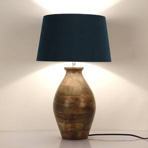 Home Decor In Bangalore Design Sandra Table Lamp (Blue Shade Colour, Walnut, Velvet Shade Material)