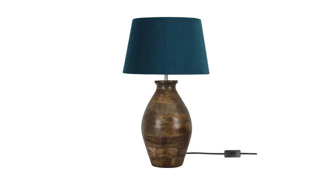 Sandra Table Lamp (Blue Shade Colour, Walnut, Velvet Shade Material) by Urban Ladder - Front View Design 1 - 464424