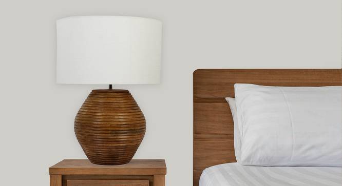 Candera Table Lamp (White Shade Colour, Cotton Shade Material, Walnut) by Urban Ladder - Design 1 Side View - 464441
