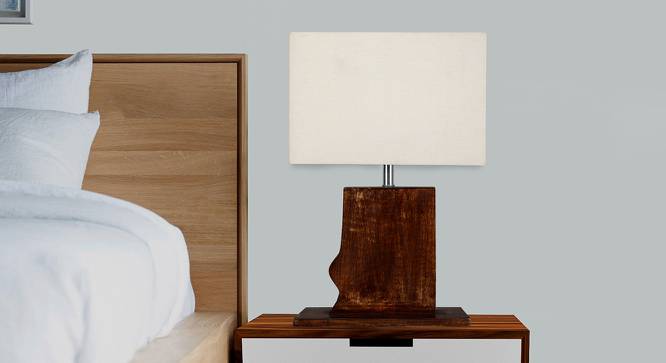 Melrap Table Lamp (White Shade Colour, Cotton Shade Material, Walnut) by Urban Ladder - Design 1 Side View - 464443